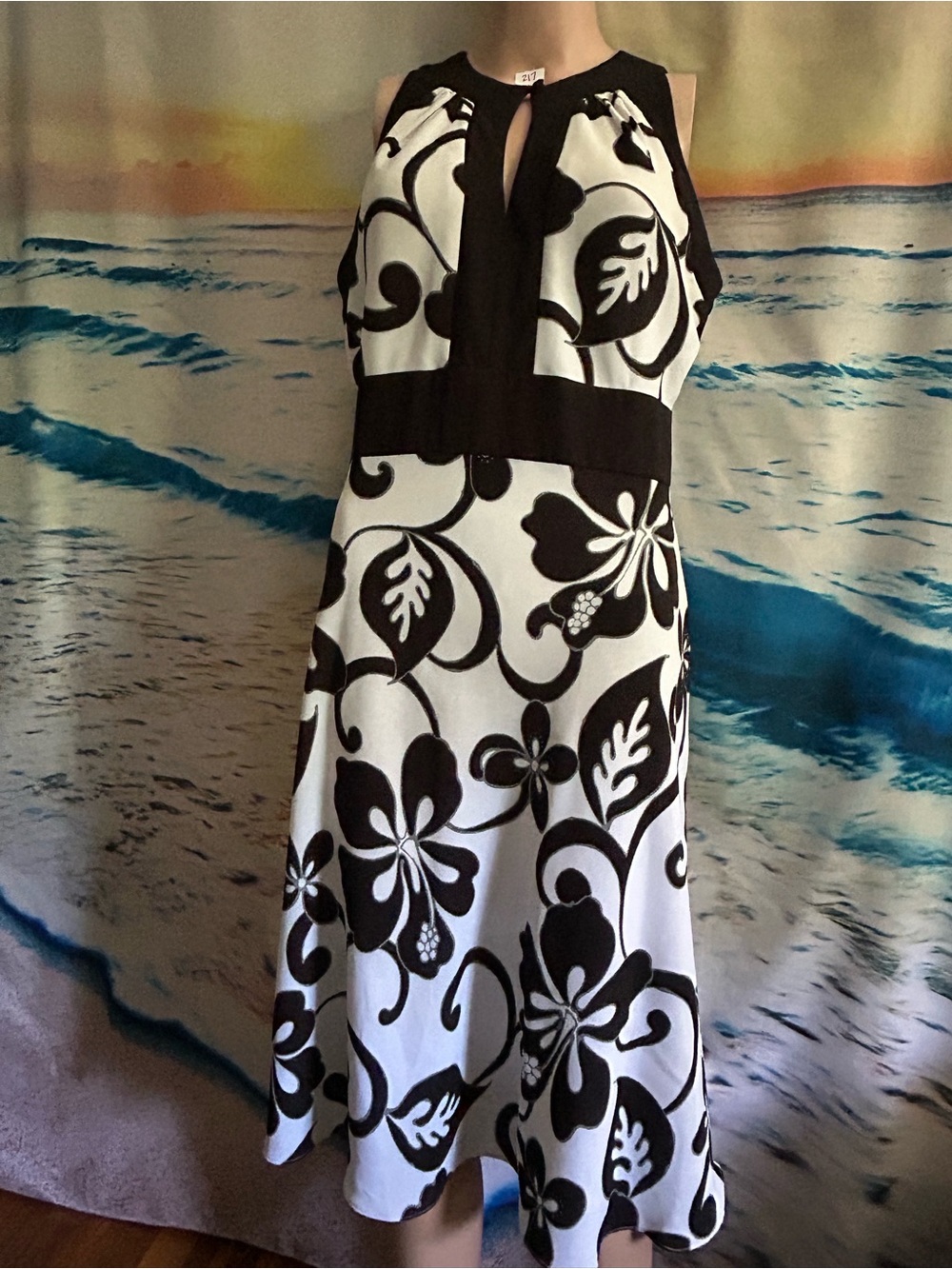 Dressbarn Women’s Black & White Sleeveless Floral Dress 10